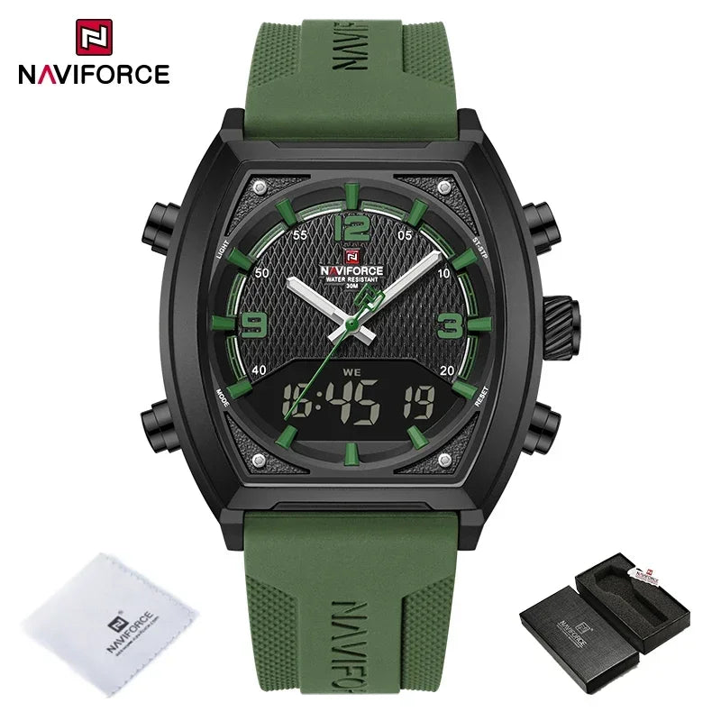 NAVIFORCE Sport Watch Waterproof Analog Dual Time Digital Wristwatches Week Display Clock Tonneau 2025 New Mens Military Watches
