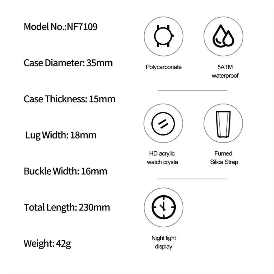 NAVIFORCE Quartz Wristwatches Dual Time Display Top Brand Women's Watch Outdoor Sports Waterproof Watches Rubber Package Gifts