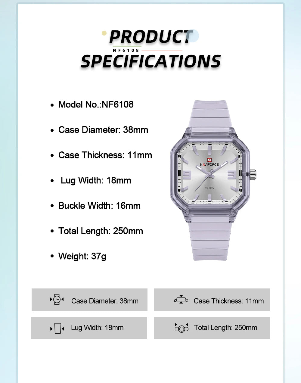 NAVIFORCE Women Polygon Watch Display Silicone Strap 50M Waterproof Luminous Fashionable Elegant Ladis Girls Wristwatch Gift Box