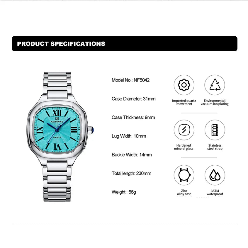 NAVIFORCE Women's Casual Watch Stainless Steel Bracelet Fashion Business Waterproof Quartz Wristwatches Ladies' Relogio Feminino