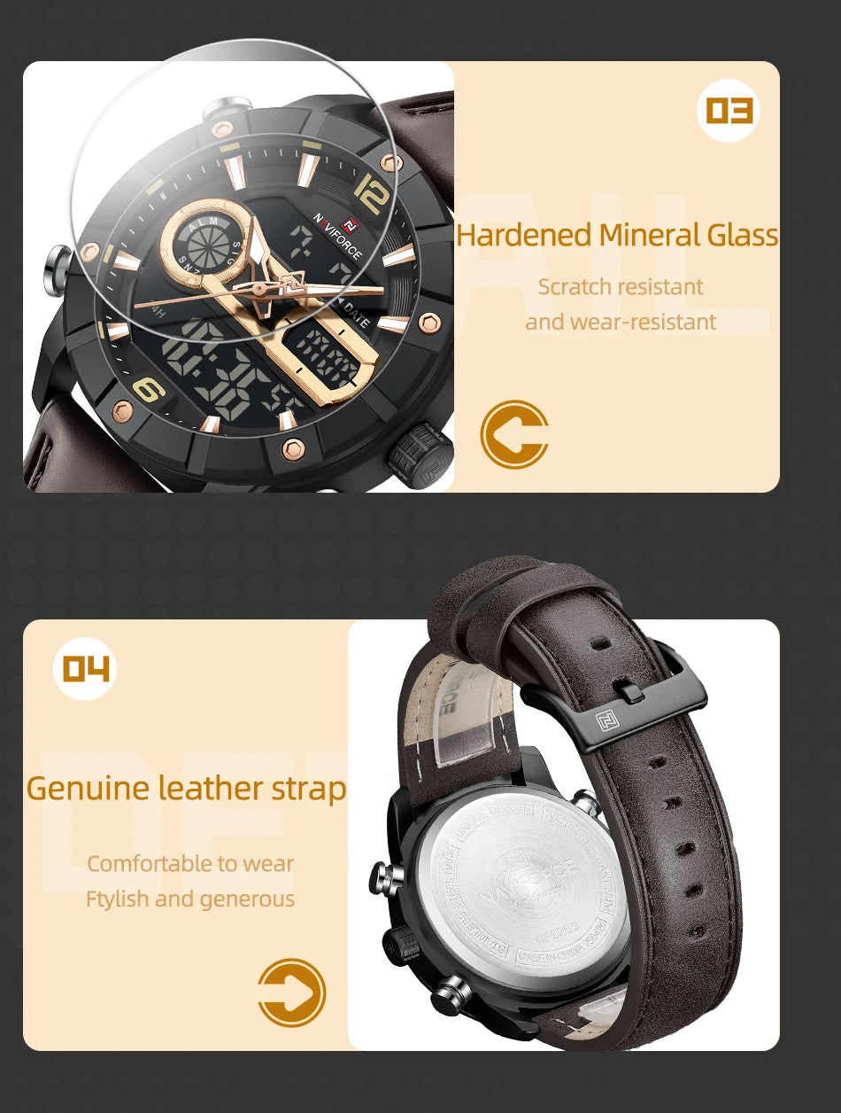 NAVIFORCE Men Watch Fashion Sports Waterproof Alarm Countdown Automatic Calendar Display Luxury Brand Men Original Quartz Watch