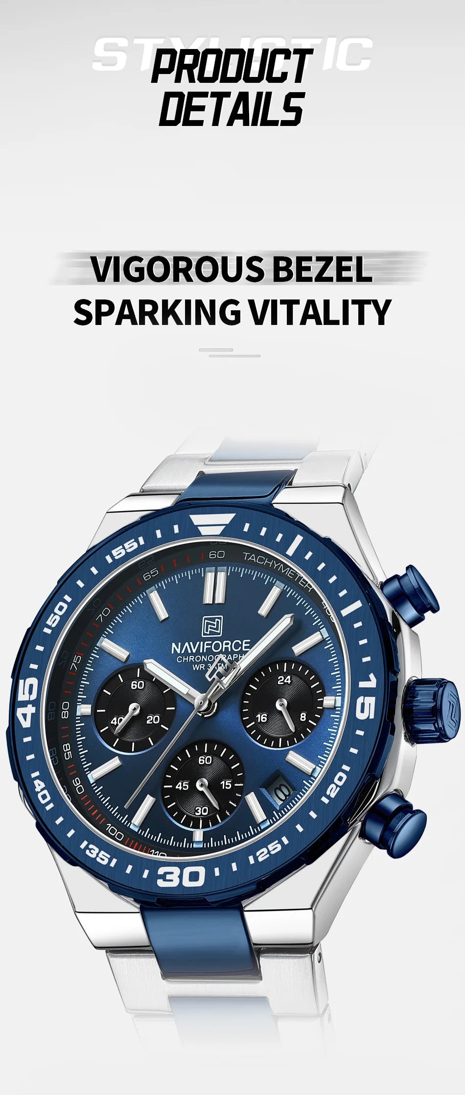 NAVIFORCE Fashion Watch For Men High Quality Luxury Stainless Steel Waterproof Classic Quartz Wristwatches Male Big Face Clock