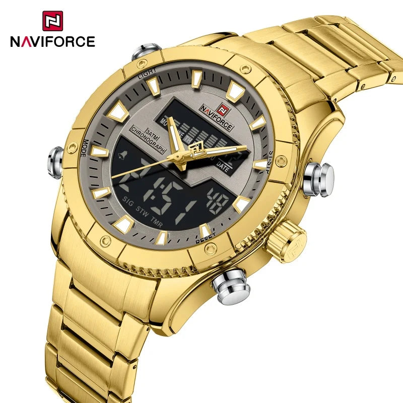 NAVIFORCE Brand Men's Watches Luxury Fashion Stainless Steel Quartz Chronograph Alarm Wristwatch for Male Water Resistant Sport