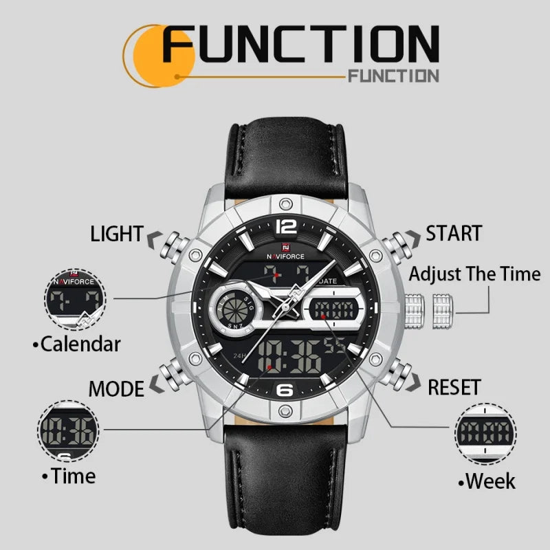 NAVIFORCE Men Watch Quartz Calendar Sports Waterproof Alarm Countdown Automatic Display Fashionable Luxury Wristwatch Gifts Box