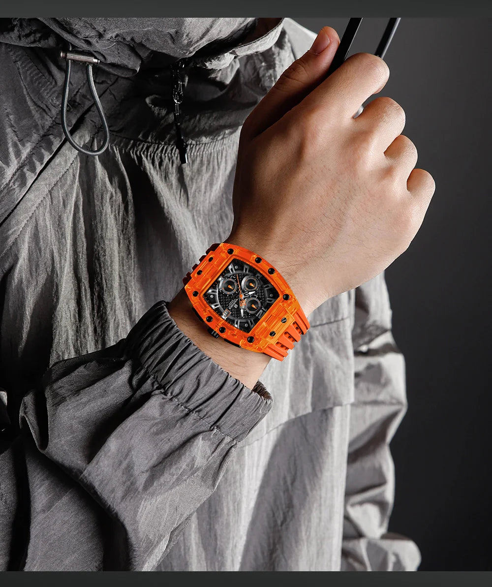 NAVIFORCE Men's Quartz Watch Multifunctional Colorful Chronograph Top Brand Silicone Strap 5ATM Waterproof Tonneau Wristwatches