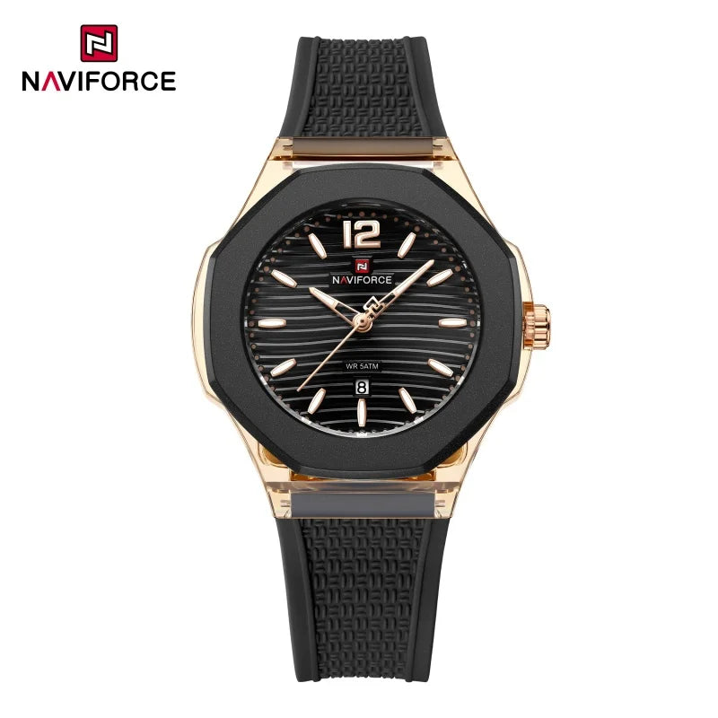 NAVIFORCE Woman Watch Silicone Band Waterproof Elegant Ladies Date Display Wristwatch Luxury Original Quartz Watches for Women