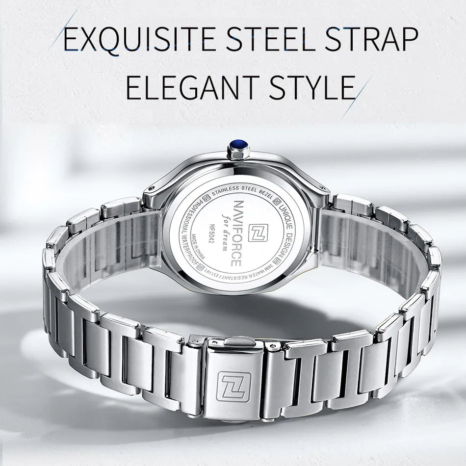 NAVIFORCE Women's Casual Watch Stainless Steel Bracelet Fashion Business Waterproof Quartz Wristwatches Ladies' Relogio Feminino