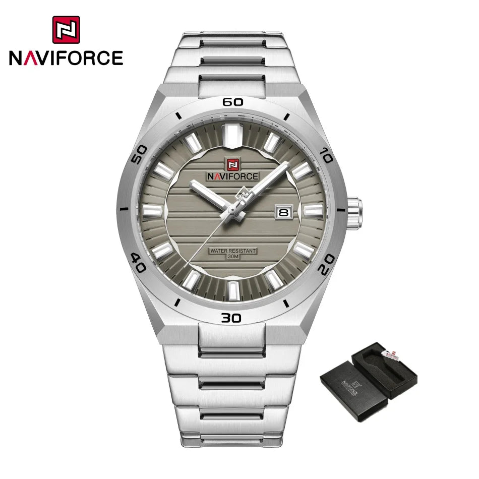 NAVIFORCE Men Quartz Watch Original Waterproof mens wristwatch Steel Strap Quartz Date Display Luminous Fashion Watches For Men