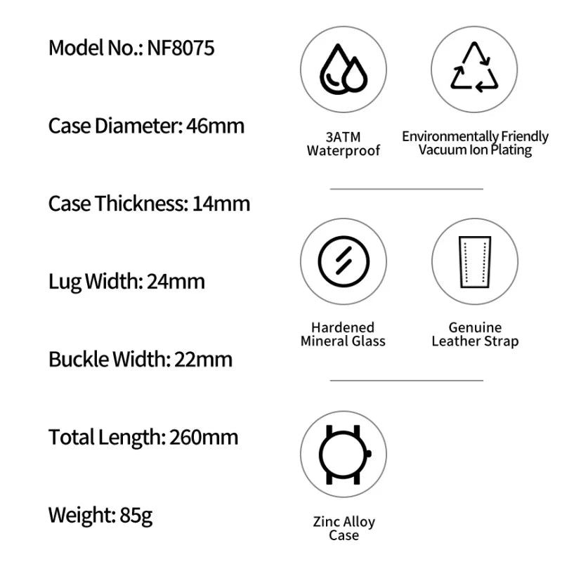 NAVIFORCE Men's Watch Quartz Chronograph Genuine Leather Strap Waterproof Luminous Hand Male Fashion Design Wristwatch Gifts Box