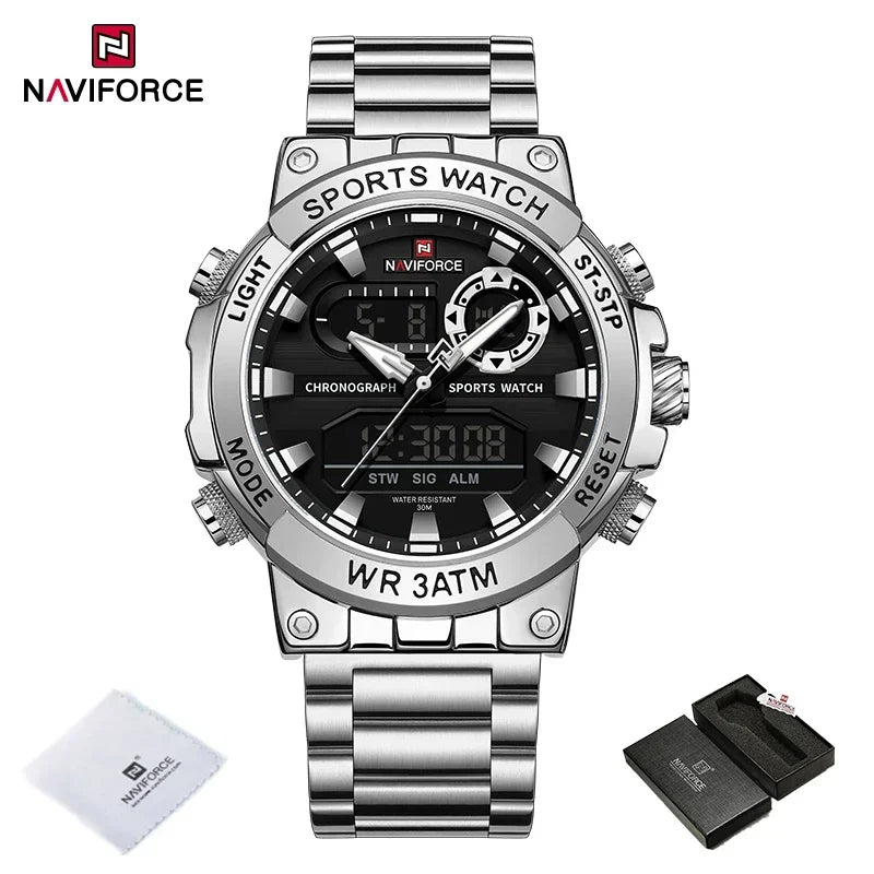 NAVIFORCE Men Military Watch Waterproof Wristwatch Dual Display Quartz Clock Sport Watch Male Big Watches Men Relogios Masculino