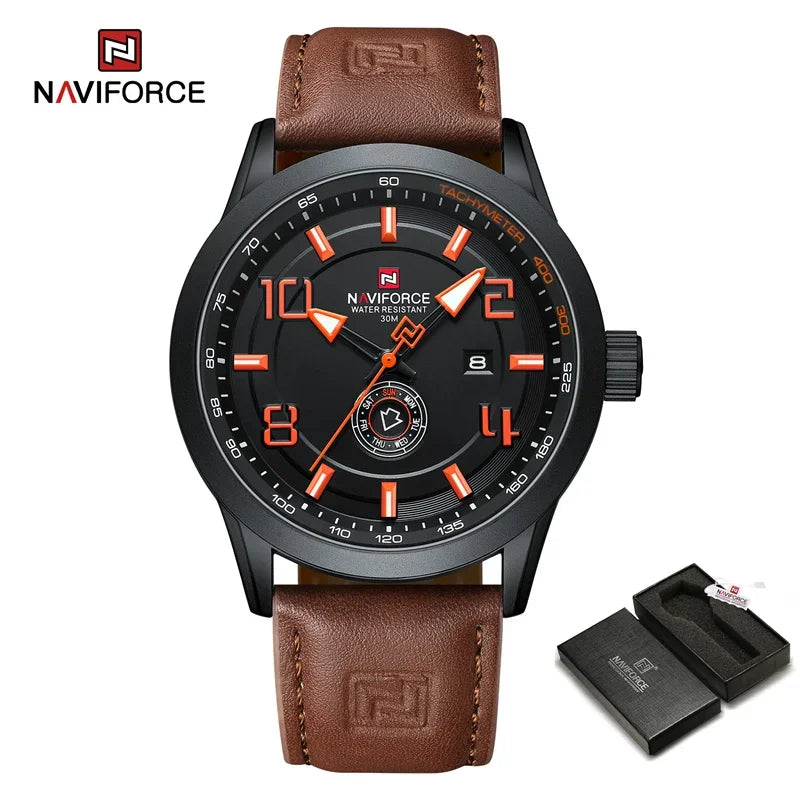 NAVIFORCE Watches for men Fashion Sports PU Strap 30m Waterproof Quartz Calendar Display Wristwatch Male Gift Relogio Masculino