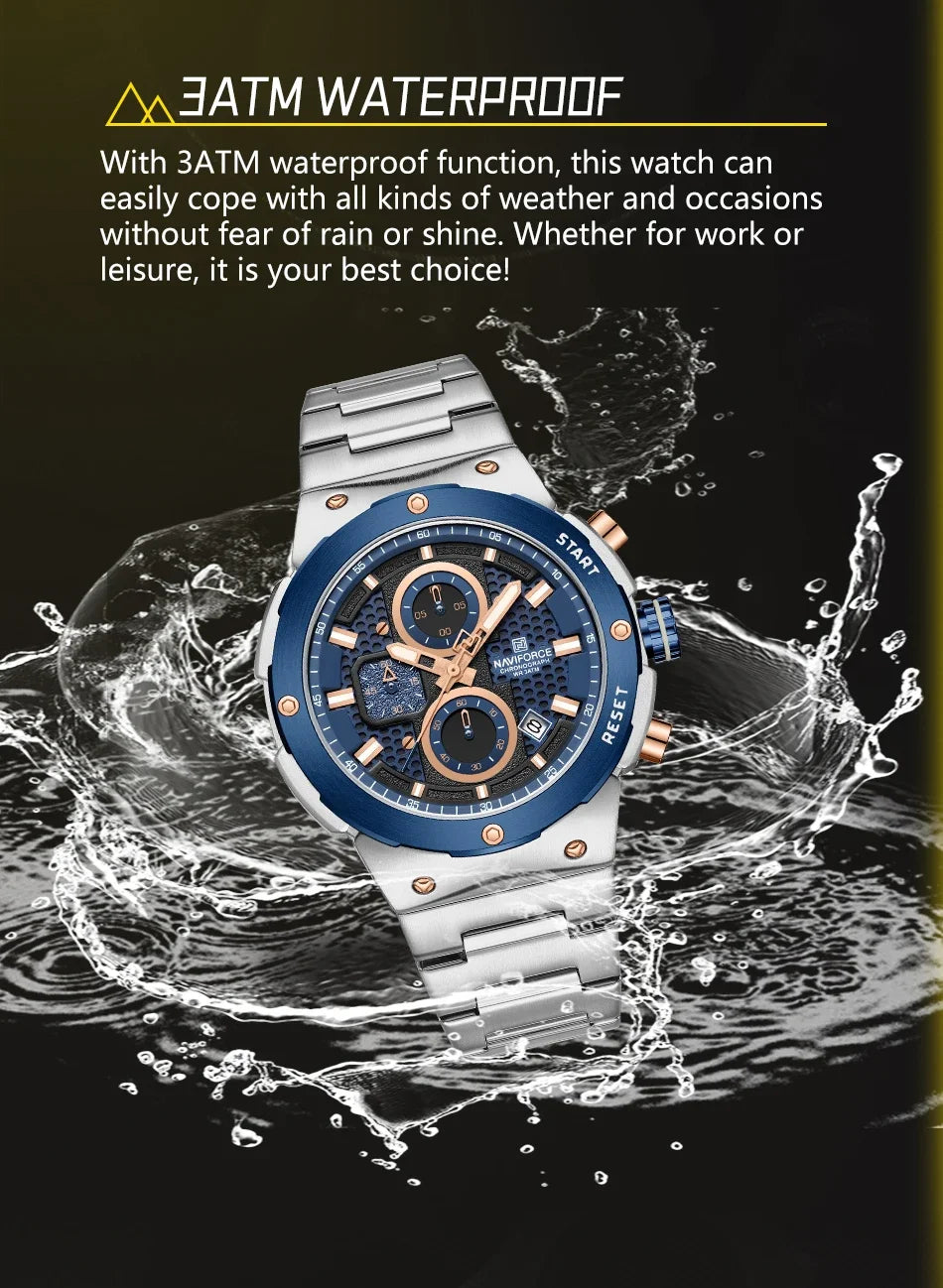 NAVIFORCE Luxury Brand Business Casual Watch Sports Multifunctional Chronograph Watches Mens Quartz Stainless Steel Wristwatches