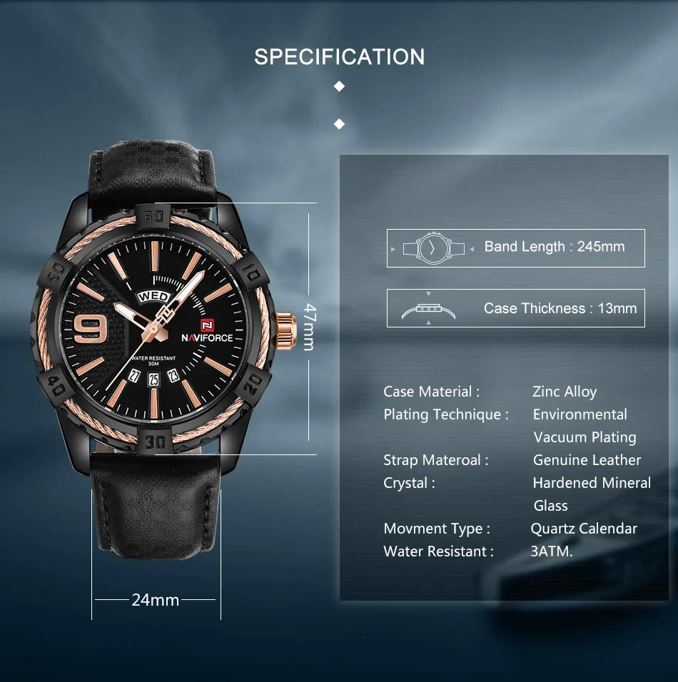 New NAVIFORCE Luxury Brand Men Fashion Watches Men's Waterproof Quartz Watch Male Clock With Box Set For Sale Relogio Masculino