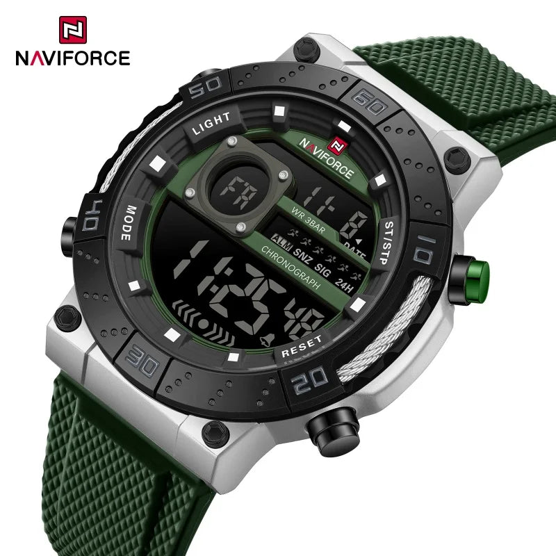 NAVIFORCE Watches for Men LCD Digital Auto Date Week Display Luminous Soft Silicone Strap  Fashion Wristwatch Relogio Masculino