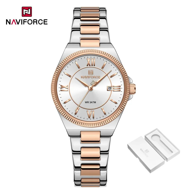NAVIFORCE 2026 Women's Sports Luxury Quartz Wristwatch 3ATM Waterproof Stainless Steel with Calender Casual Fashion for Gift