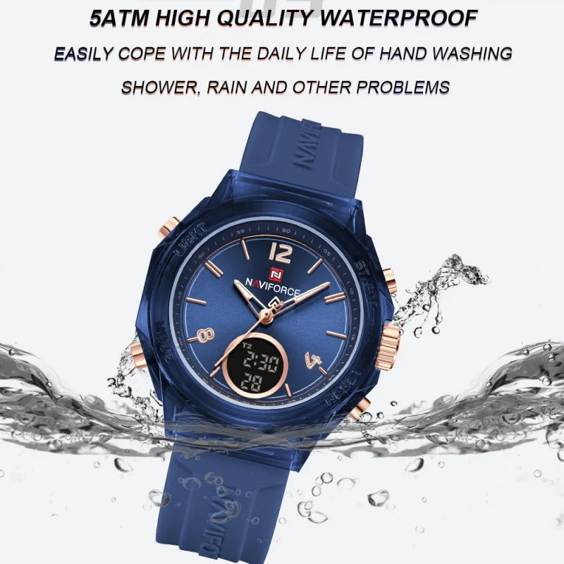 NAVIFORCE Watches For Woman Quartz Dual Display 5ATM Waterproof Ladies Casual Fashion Sports Girls Outdoor Wristwatch Gifts Box