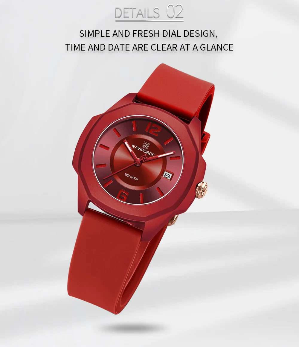 NAVIFORCE Ladies Watch For Women Silicone Strap Clock Quartz Wrist Watches for Women 5ATM Waterproof Casual Relogio Feminino
