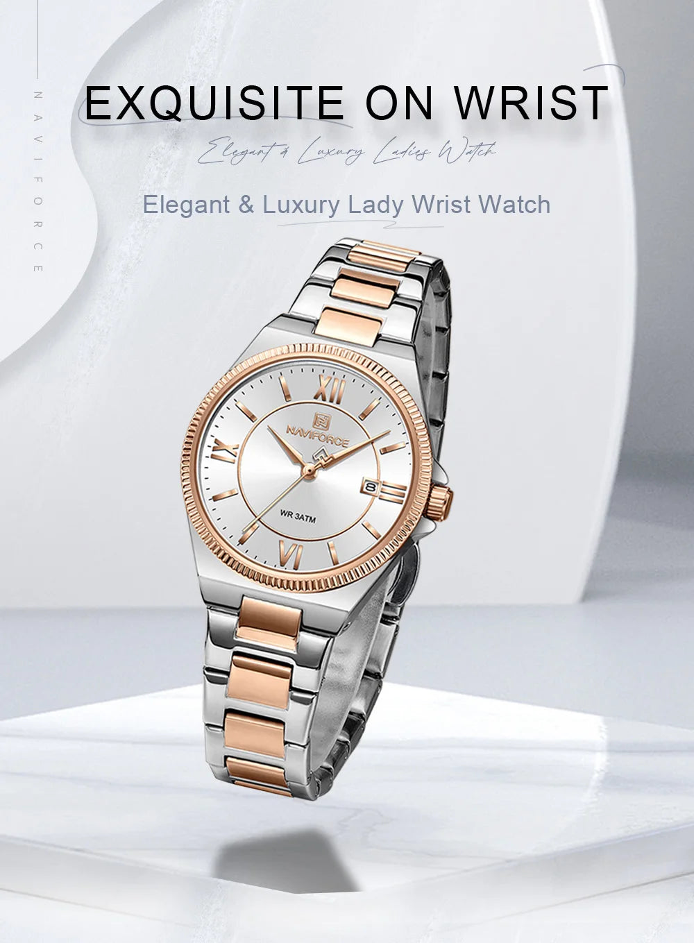 NAVIFORCE 2026 Women's Sports Luxury Quartz Wristwatch 3ATM Waterproof Stainless Steel with Calender Casual Fashion for Gift