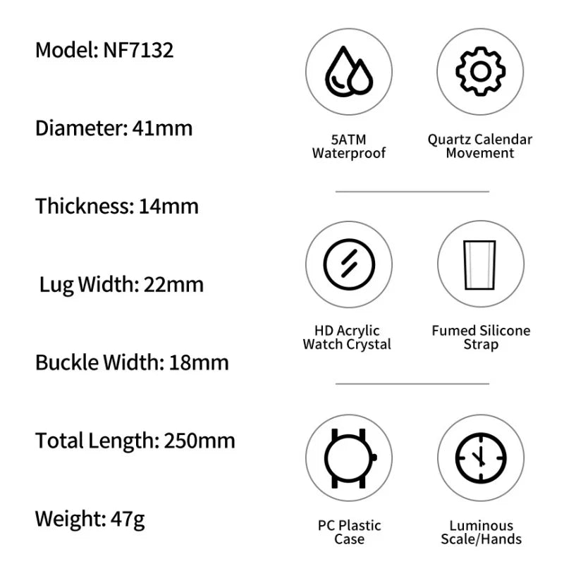 NAVIFORCE Man's Watch Quartz Calendar Luminous 5ATM Waterproof Business Luxury Casual Simple Wristwatch Gifts Box Male NF7132