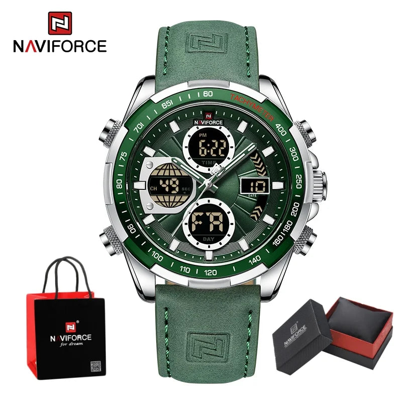 NAVIFORCE Man's Watch Quartz Chronograph Alarm Waterproof Big Clock Digital Military Luxury Male Wristwatch Gift Box NF9197L