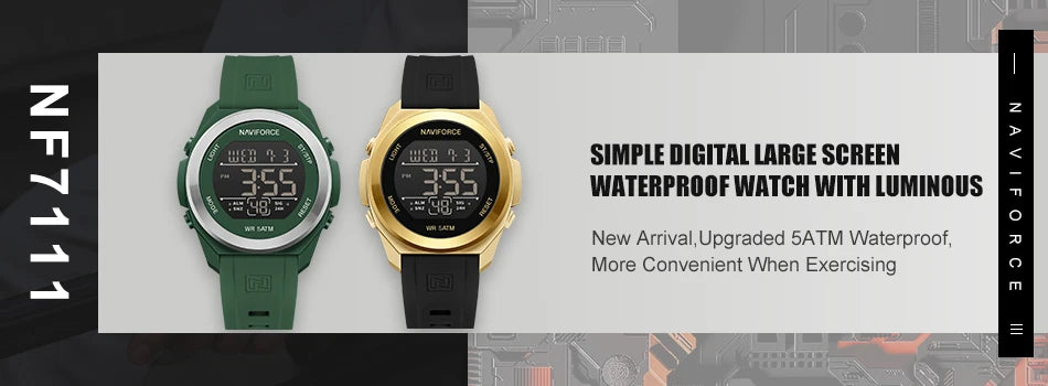 NAVIFORCE Men Digital Watch Sports Fashion Watches Waterproof 50M Man HD Electronic Screen Student Cool Alarm Display Wristwatch
