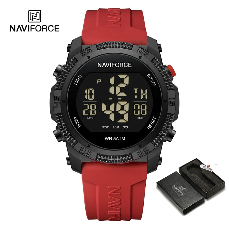NAVIFORCE Men's Electronic Watch Fashion 5ATM Waterproof Silicone Strap Calendar Male LCD Digital Wristwatch Relogio Masculino