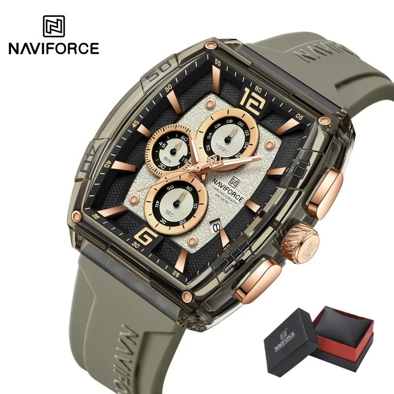 NAVIFORCE Luxury Men's Watch Quartz Chronograph 5ATM Waterproof Luminous Hand Soft Silicone Strap Male Fashion Sports Wristwatch