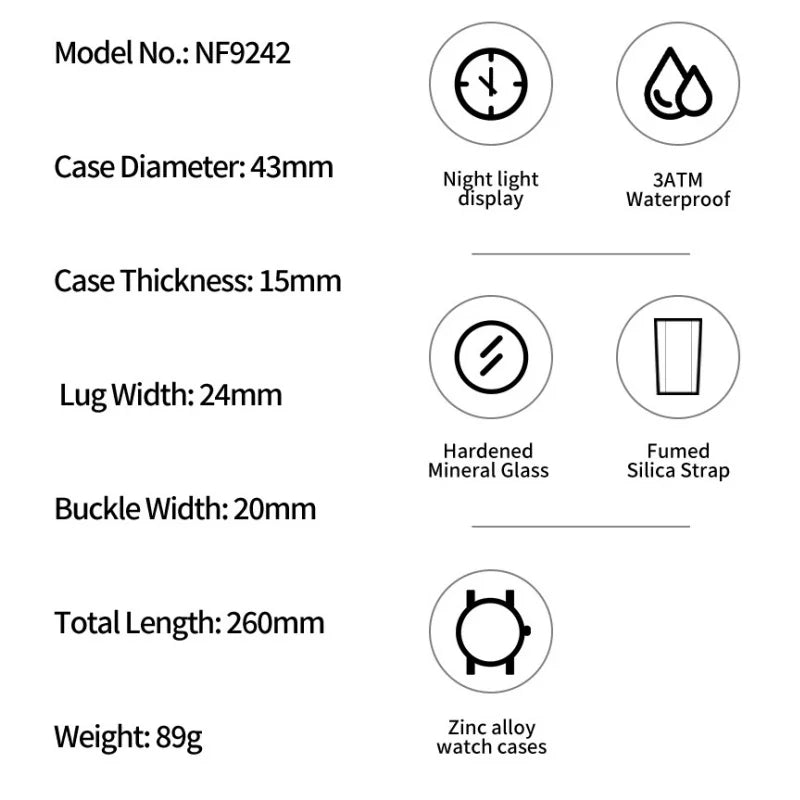NAVIFORCE Fashionable Man's Quartz Watch Waterproof Dual Display Luminous Military Style Male Sports Wristwatch Gifts Box NF9242