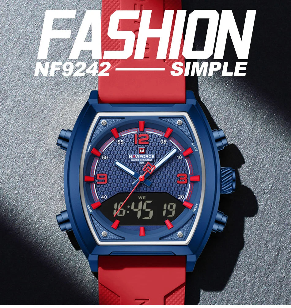 NAVIFORCE Fashionable Man's Quartz Watch Waterproof Dual Display Luminous Military Style Male Sports Wristwatch Gifts Box NF9242