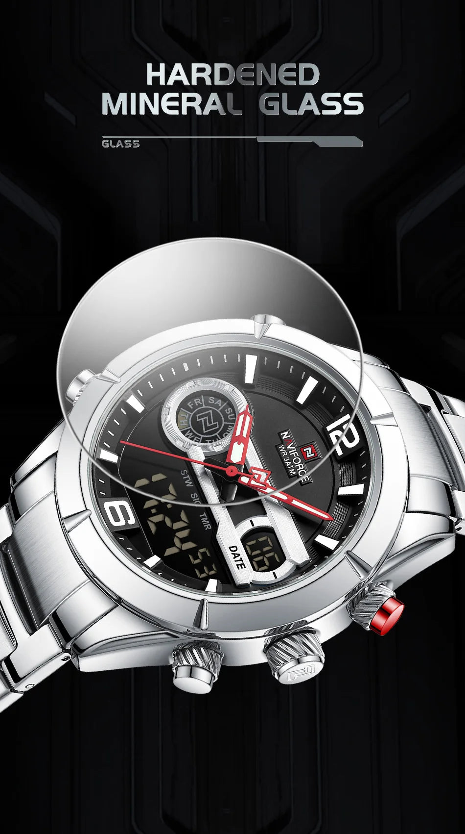 NAVIFORCE Brand Luxury Watch For Men Waterproof Digital Sport Quartz Wristwatches Military Luminous Stainless Steel Strap Clock