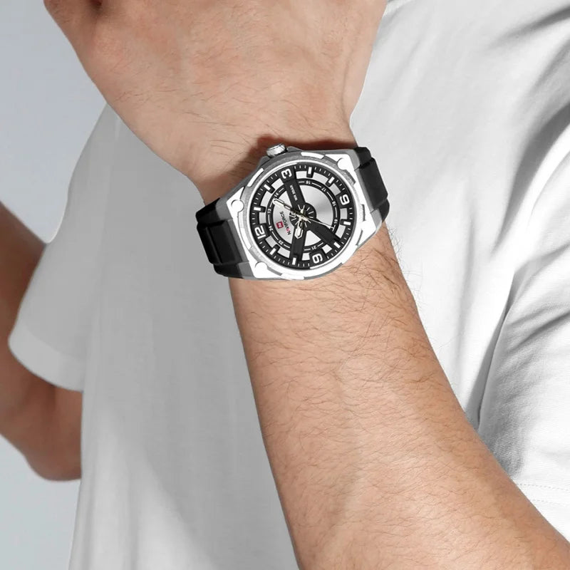 NAVIFOCE Luxury Business Men Watch Sport Men Watch Waterproof Quartz Clock Man Wheel dial WristWatch Relogio Masculino Silicone