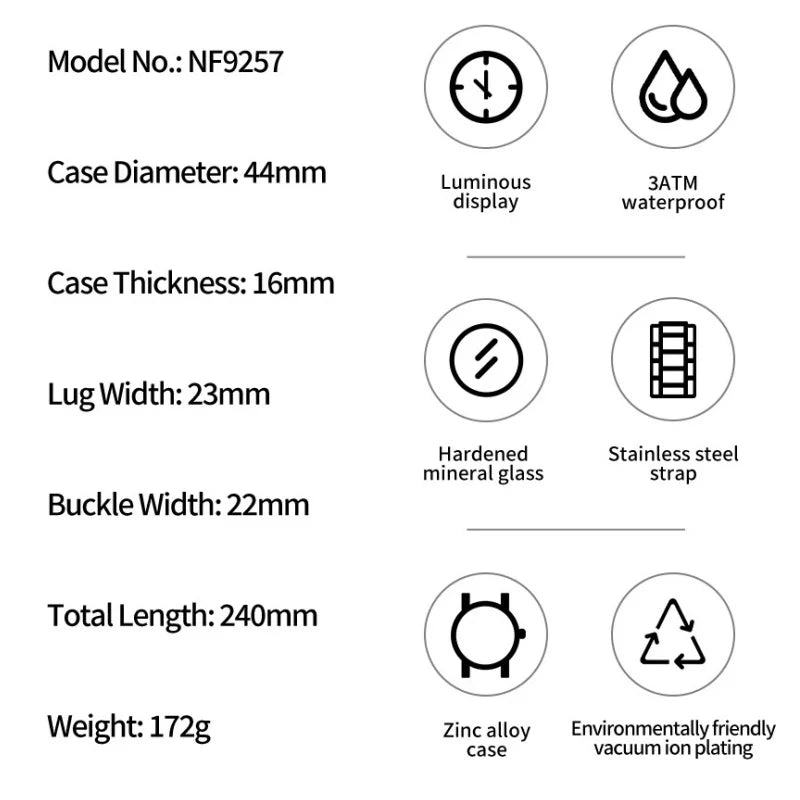 NAVIFORCE Luxury Man's Watch Quartz Chronograph Dual Display 3ATM Waterproof Military Style Sports Wristwatch Gift Box For Men