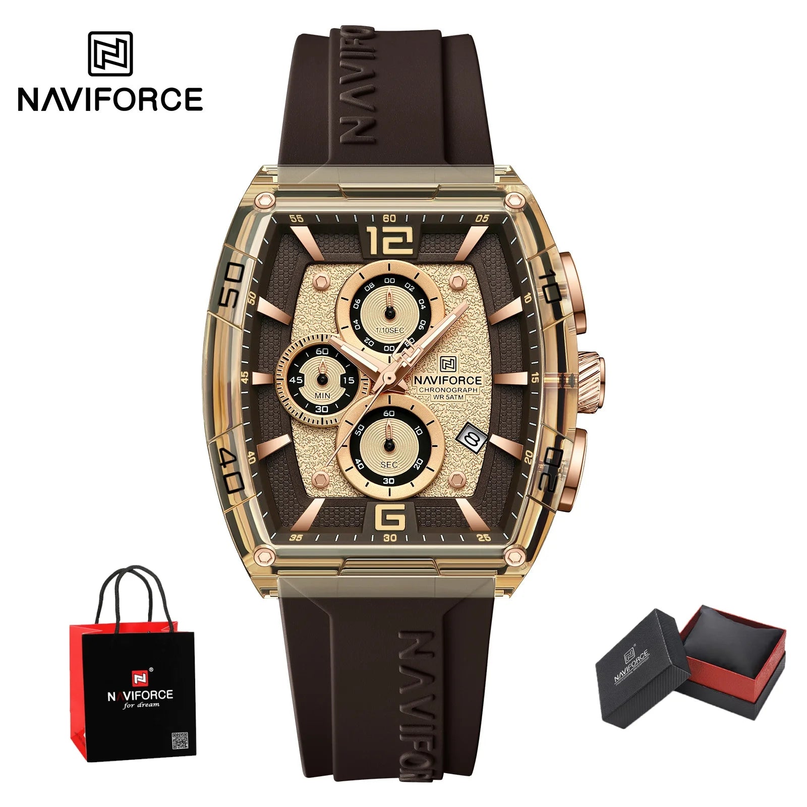 NAVIFORCE Watches for men luxury Sports Waterproof Silicone Band Quartz Wristwatch Luminous Chronograph Clock Gift+ Box