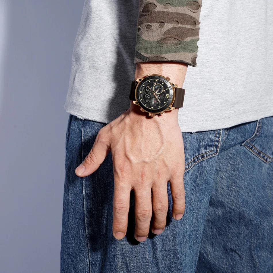 Men Watch NAVIFORCE Fashion Casual Quartz Luminous Watches  Waterproof  Wristwatch Silicone Band Day and Date Display Clock 6104