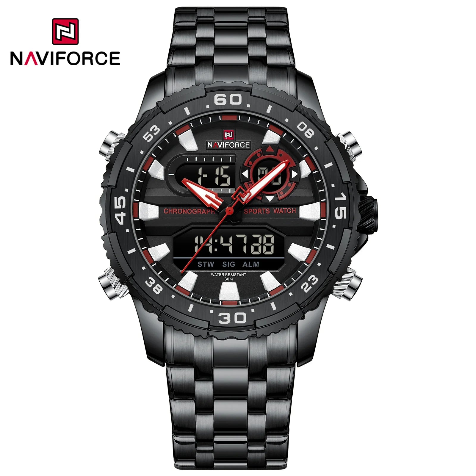 Gifts for Boyfriends NAVIFORCE Men's Silver Black Quartz Watch LCD Digital Waterproof  Wristwatch Male Luminous Hands Date Clock