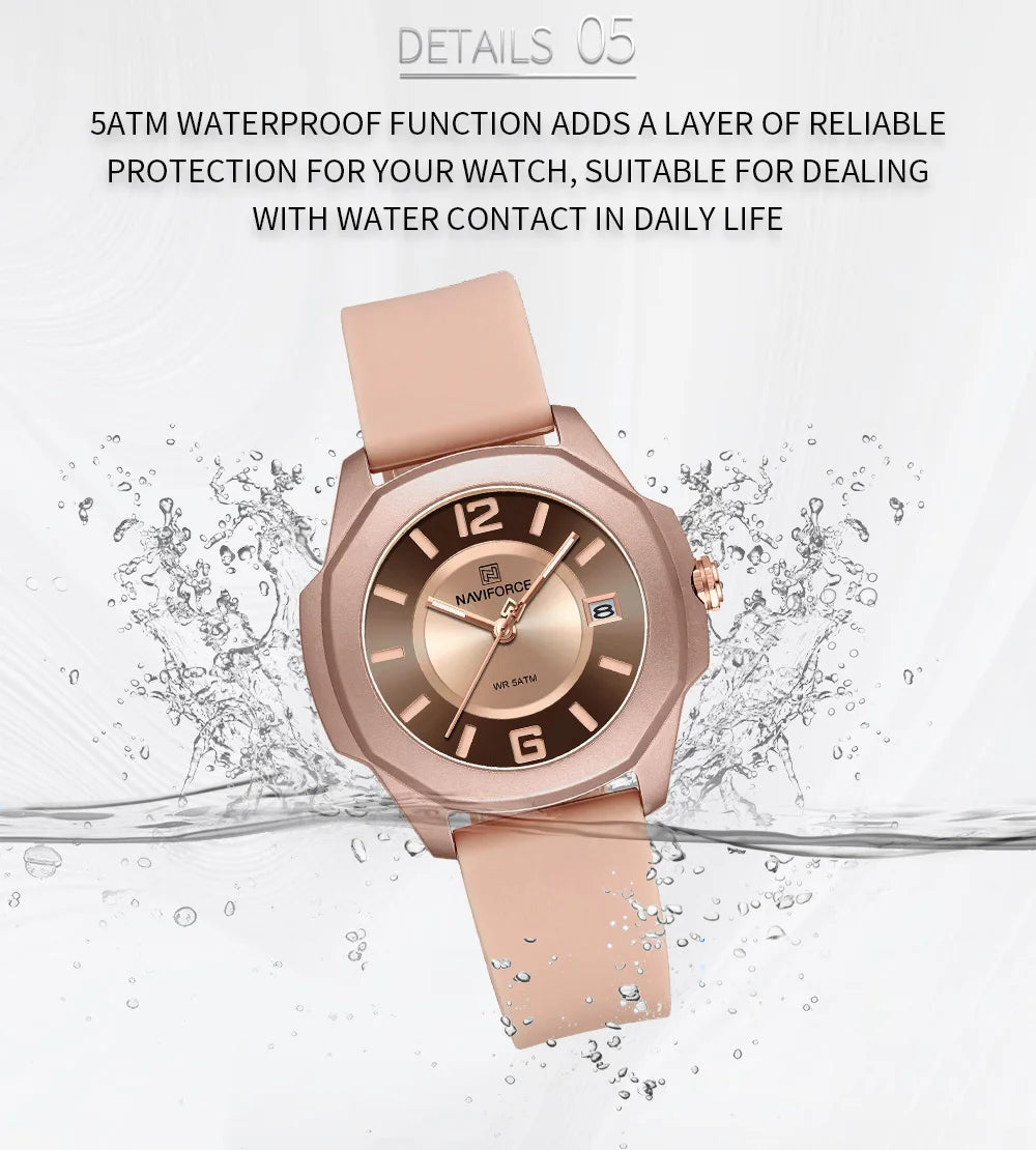 High Quality NAVIFORCE Women's Luxury Elegant Quartz Watch Simple Style Silicone Strap 3ATM Waterproof Wristwatches Reloj Mujer