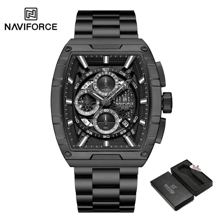 NAVIFORCE Quartz Watch for Men Fashion Waterproof Luminous Chronograph Wristwatch Auto Date Stainless Steel Strap Clock Gift