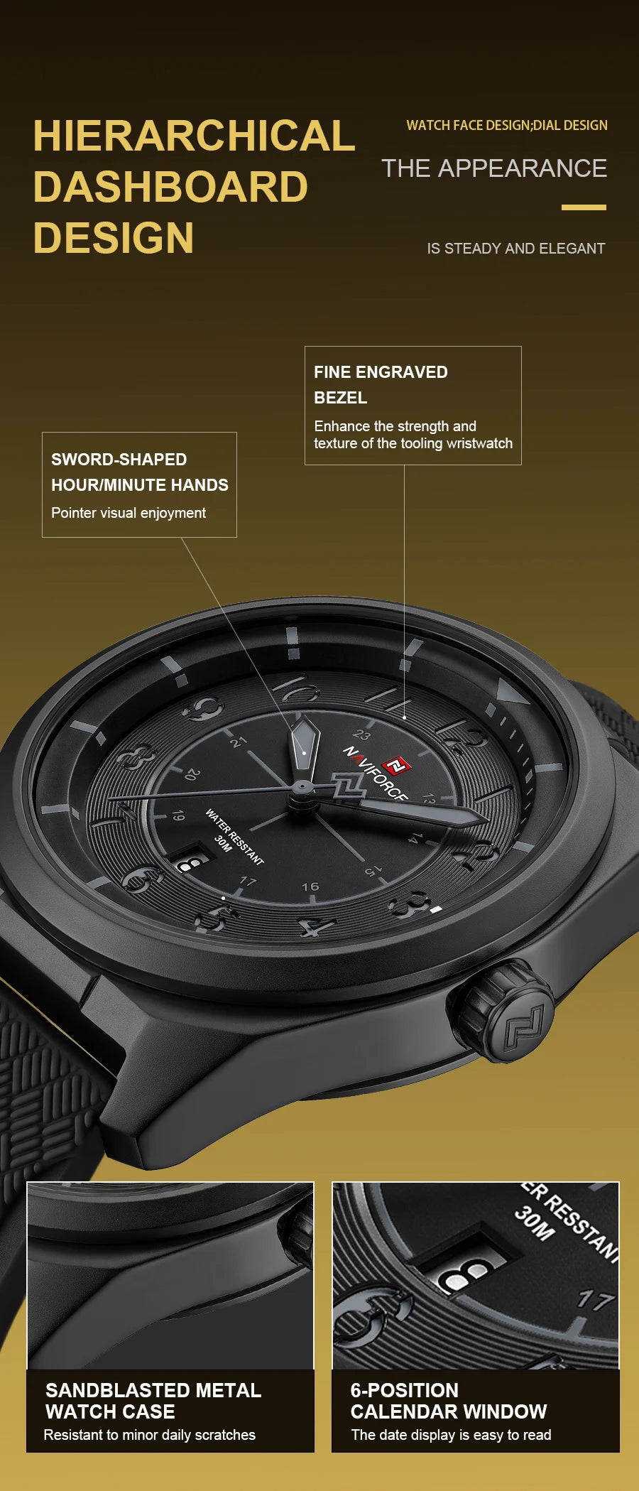 NAVIFORCE Men's Watch 30M Waterproof Quartz Calendar Silicone Strap Luminous Casual Sport Simple Fashion Man Wristwatch Gift Box