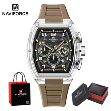 NAVIFORCE Men's Watch Quartz Chronograph Luminous Soft Silicone Strap Business Trendy Outdoor Casual Wristwatch Gift Box for Man