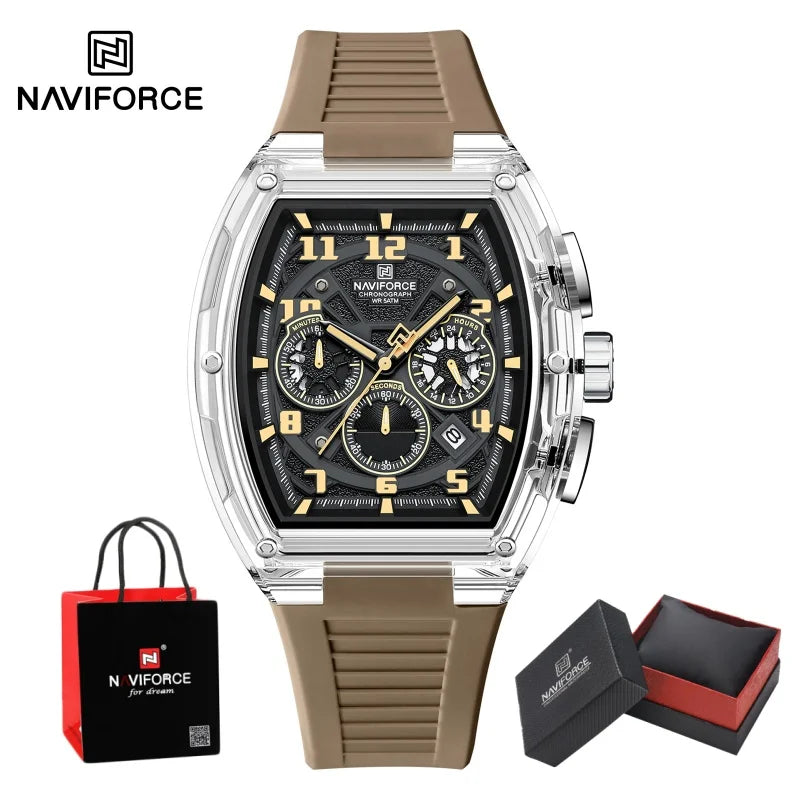 NAVIFORCE Men's Watch Quartz Chronograph Luminous Soft Silicone Strap Business Trendy Outdoor Casual Wristwatch Gift Box for Man