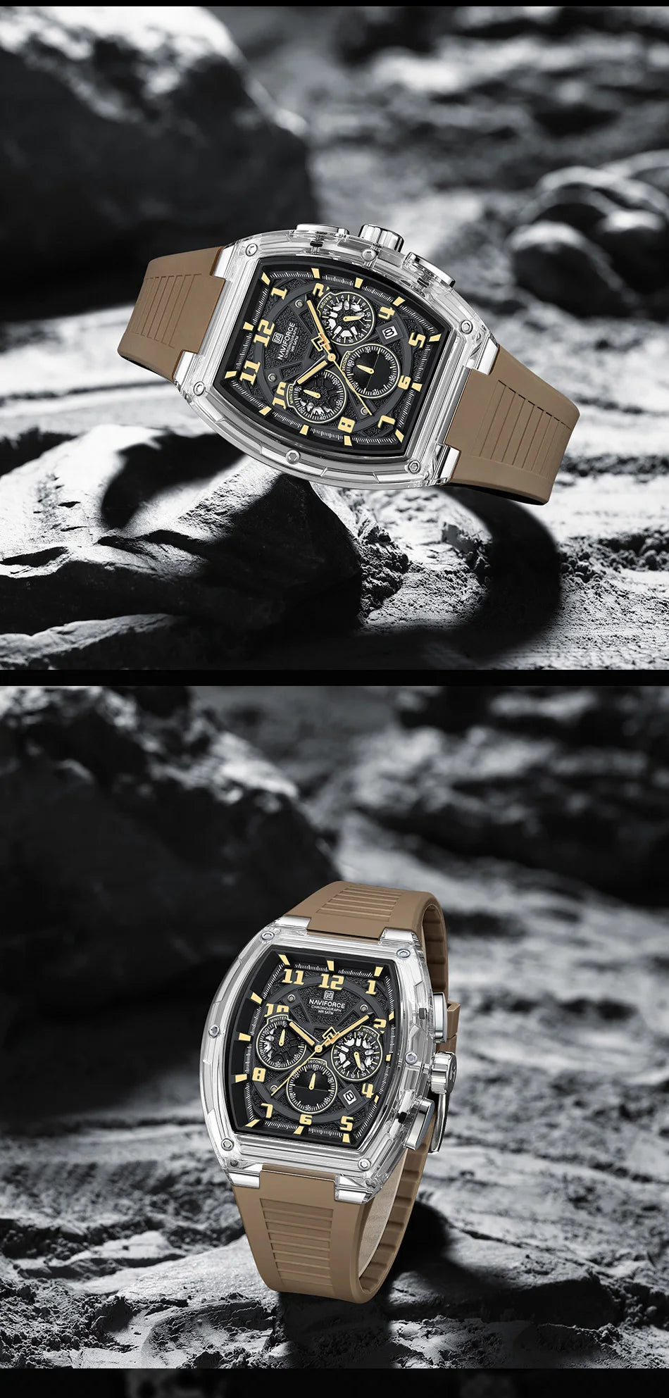NAVIFORCE Men's Watch Quartz Chronograph Luminous Soft Silicone Strap Business Trendy Outdoor Casual Wristwatch Gift Box for Man