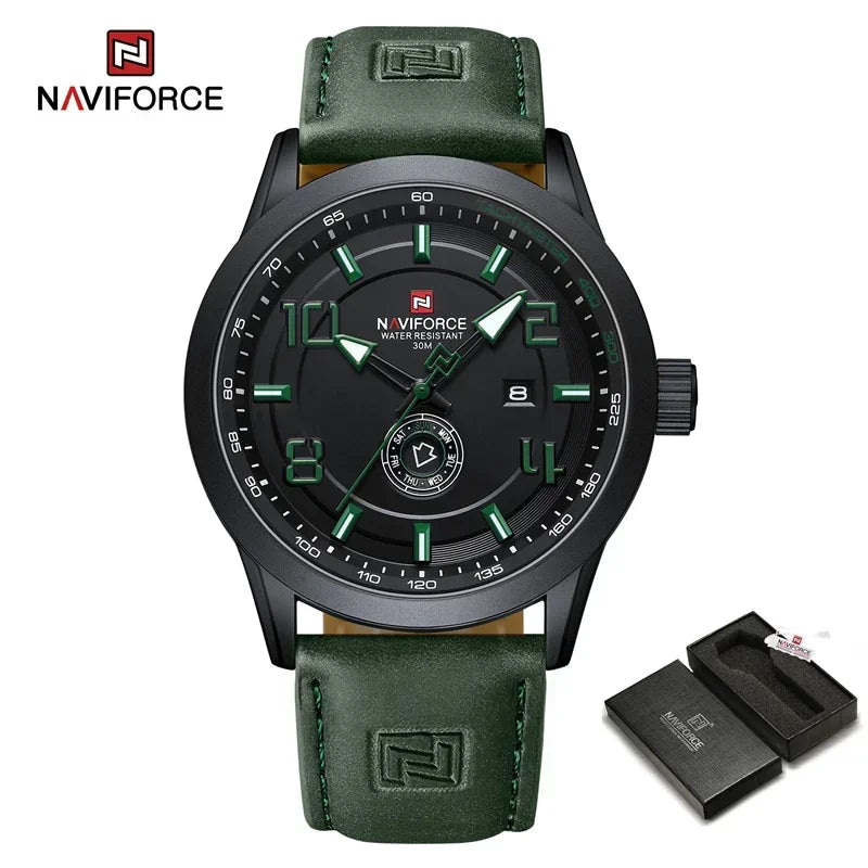 NAVIFORCE Watches for men Fashion Sports PU Strap 30m Waterproof Quartz Calendar Display Wristwatch Male Gift Relogio Masculino