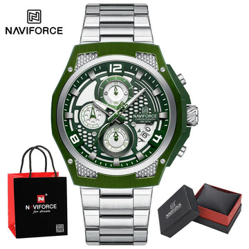 NAVIFORCE Business Watches for Men Fashion Stainless Steel Quartz Chronograph Waterproof WristWatch Male In Luxury Package Gifts