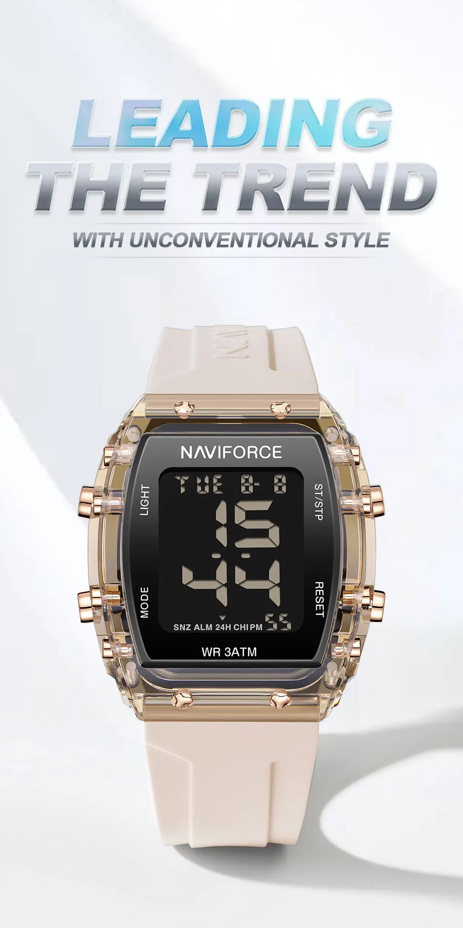 NAVIFORCE Women Watch Waterproof Personality Square Wristwatches LED Digital Silicone Strap Sport Electronic Clock Montre Femme