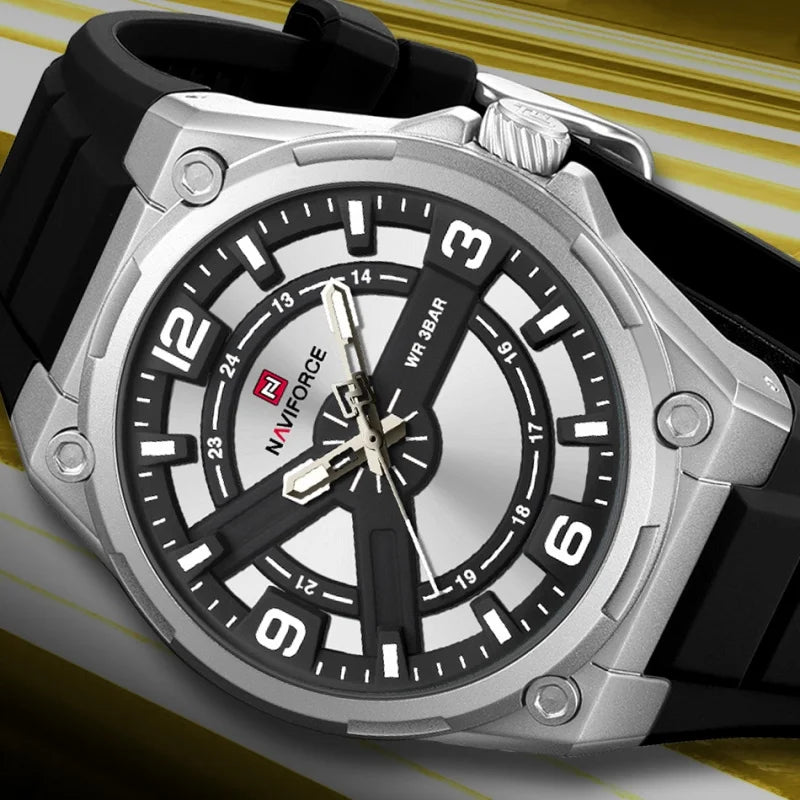 NAVIFOCE Luxury Business Men Watch Sport Men Watch Waterproof Quartz Clock Man Wheel dial WristWatch Relogio Masculino Silicone