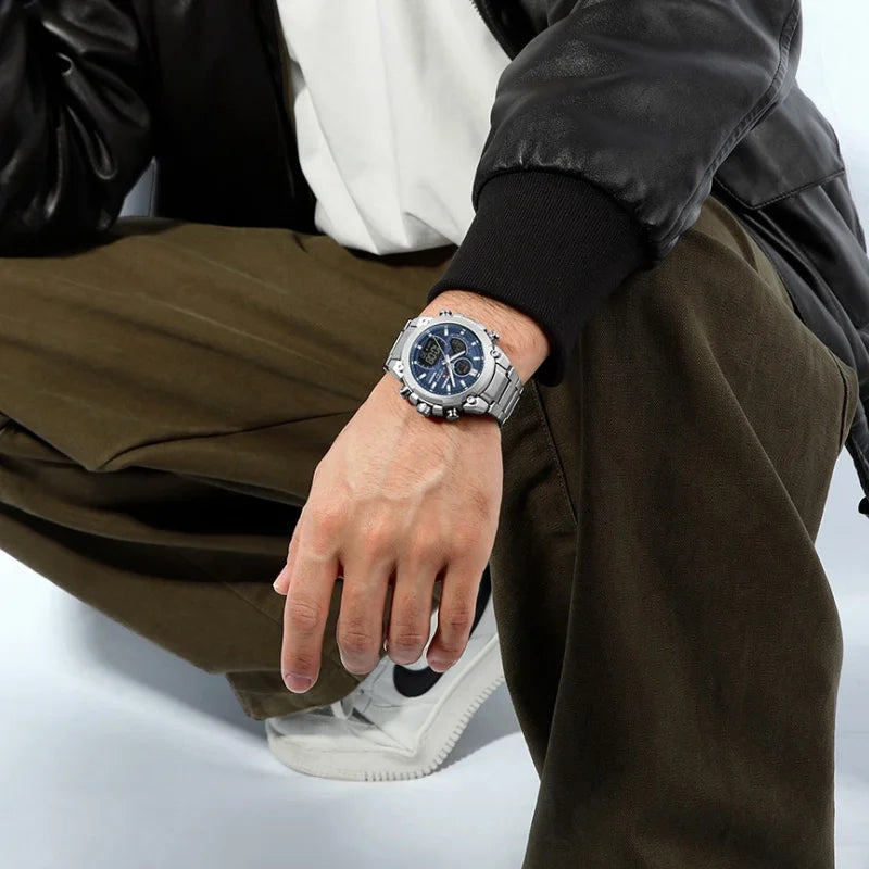 NAVIFORCE Watch For Men Stainless Steel Sport Casual Fashion Dual Display Sport Multifunction Chronograph men Waterproof Watch