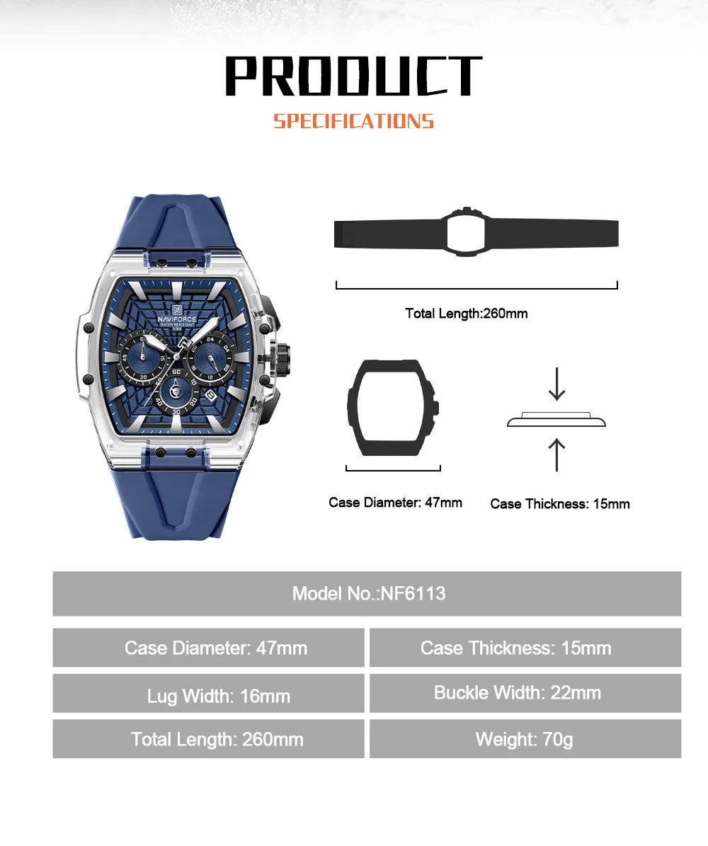 NAVIFORCE Top Brand Watches Men Quartz 5ATM Waterproof Date Luminous Clocks Trendy Sport Outdoor Chronograph Wristwatch for Male