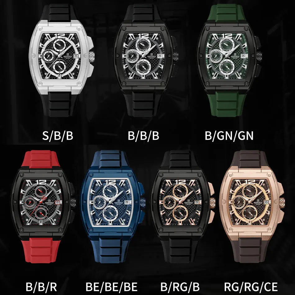 NAVIFORCE Men's Waterproof Luxury Sport Watch Casual Multifunction Chronograph Business Wristwatch with Silicone Band Gift Set