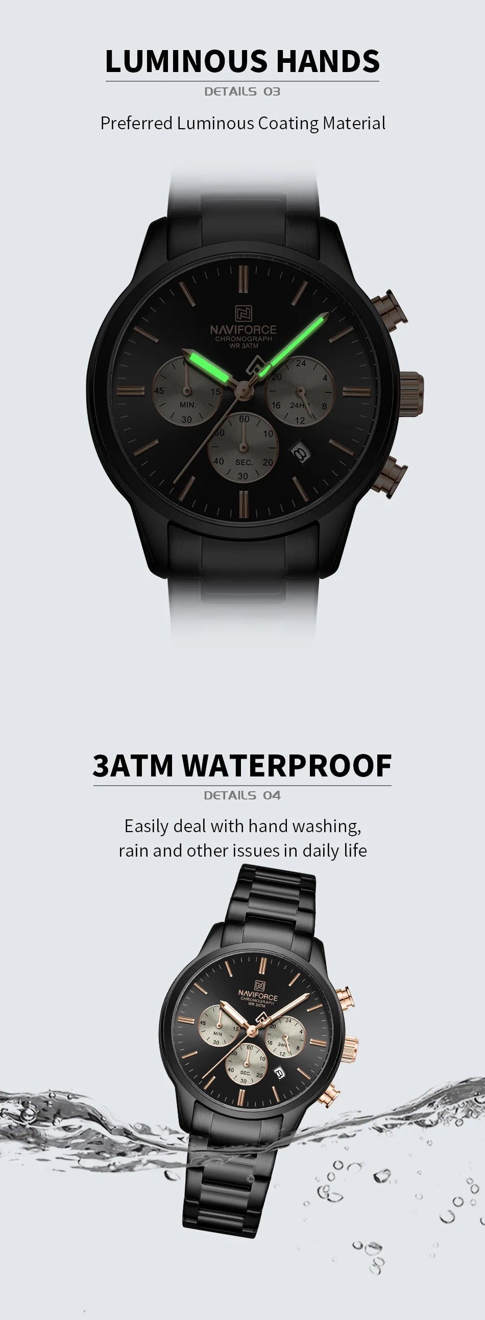 NAVIFORCE 2026 Man's Watch Quartz Chronograph 30M Waterproof Date Display Steel Band Male Fashionable Luxury Wristwatch Gift Box