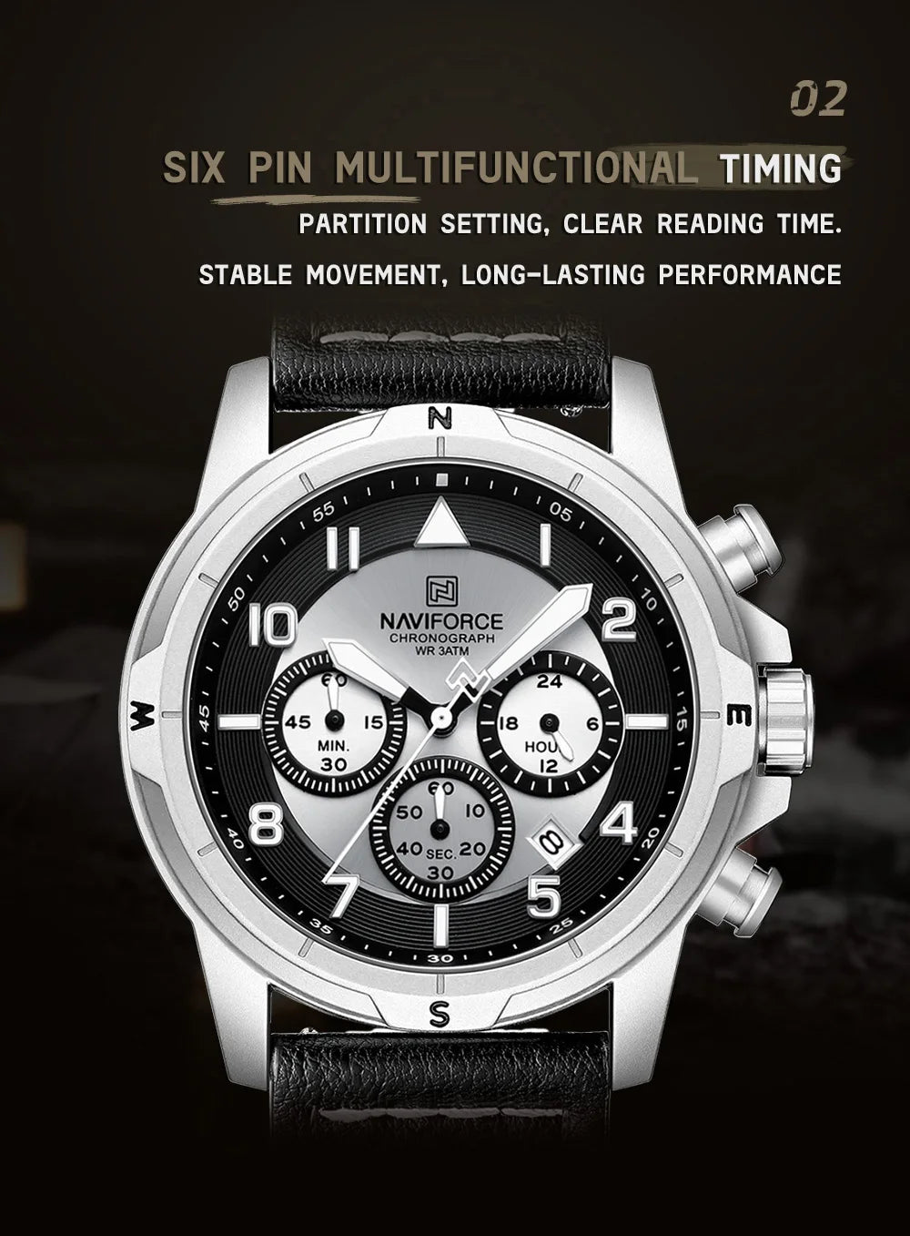 NAVIFORCE New Male Wristwatch Multi Dial Chronograph 24 Hour Clock Leather Band Men Modern Business Luxury Man's Watch NF8077